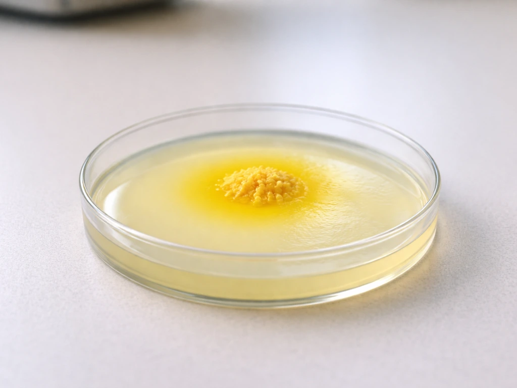 Close-up of a single MSA agar plate showing mannitol indicator color change around bacterial growth