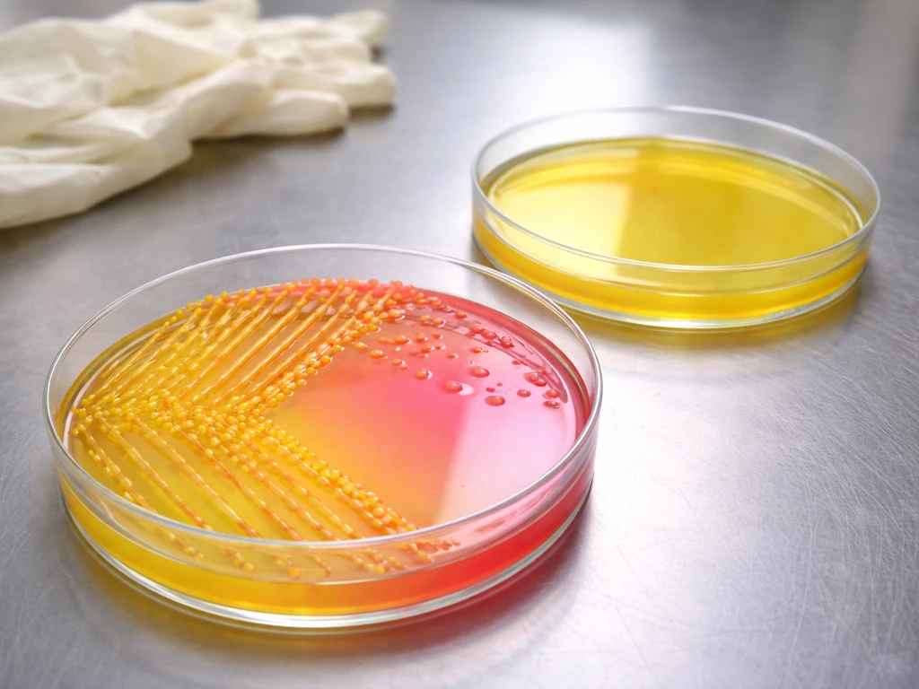 Two mannitol salt agar plates with streaked colonies showing yellow-to-pink phenol red color change.