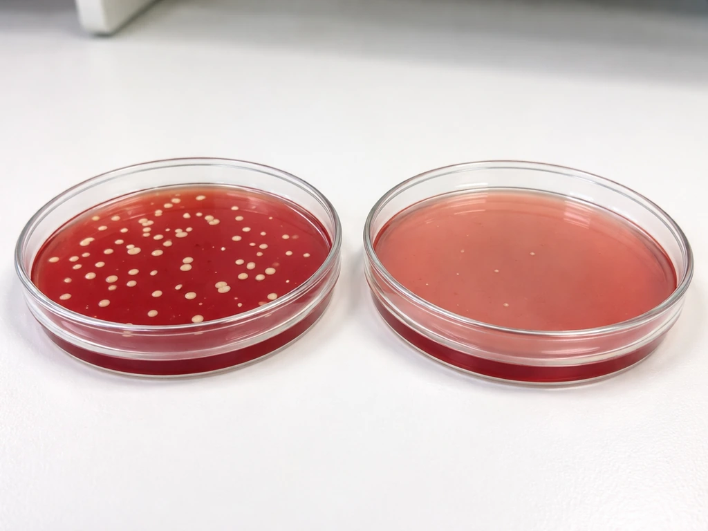 Close-up of an MSA agar plate showing pale growth colonies without the mannitol color shift.