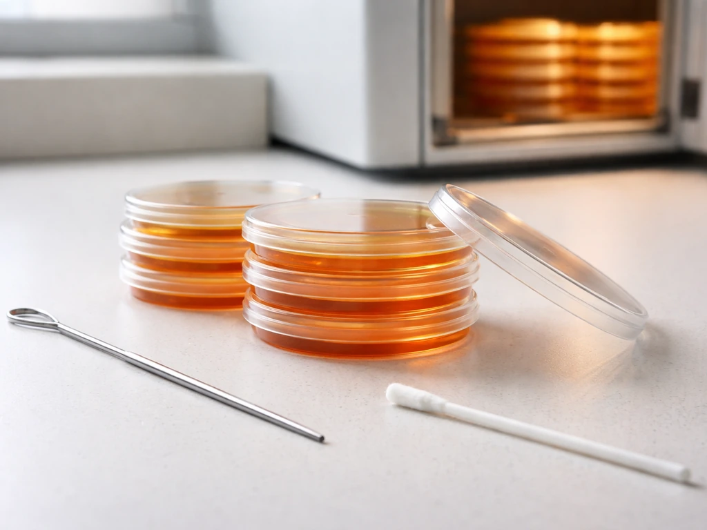 Minimal lab tabletop showing fresh MSA plates, sterile loop, and a marker-free incubation setup