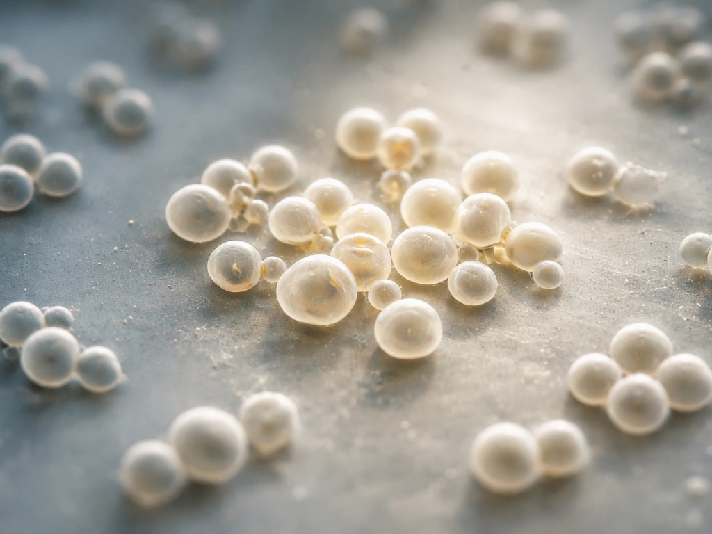 Microscope close-up of budding yeast cells with a brighter oxygenated zone on a glass slide.