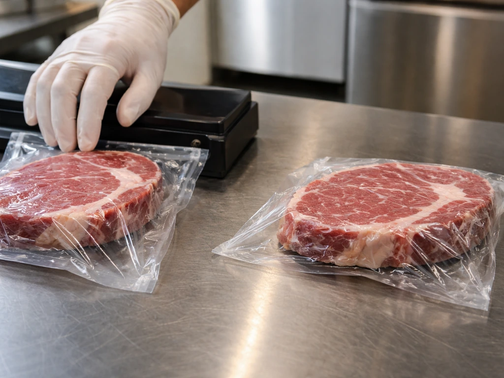 Hands sealing vacuum-packed food beside a loosely wrapped pack, showing oxygen exposure risk