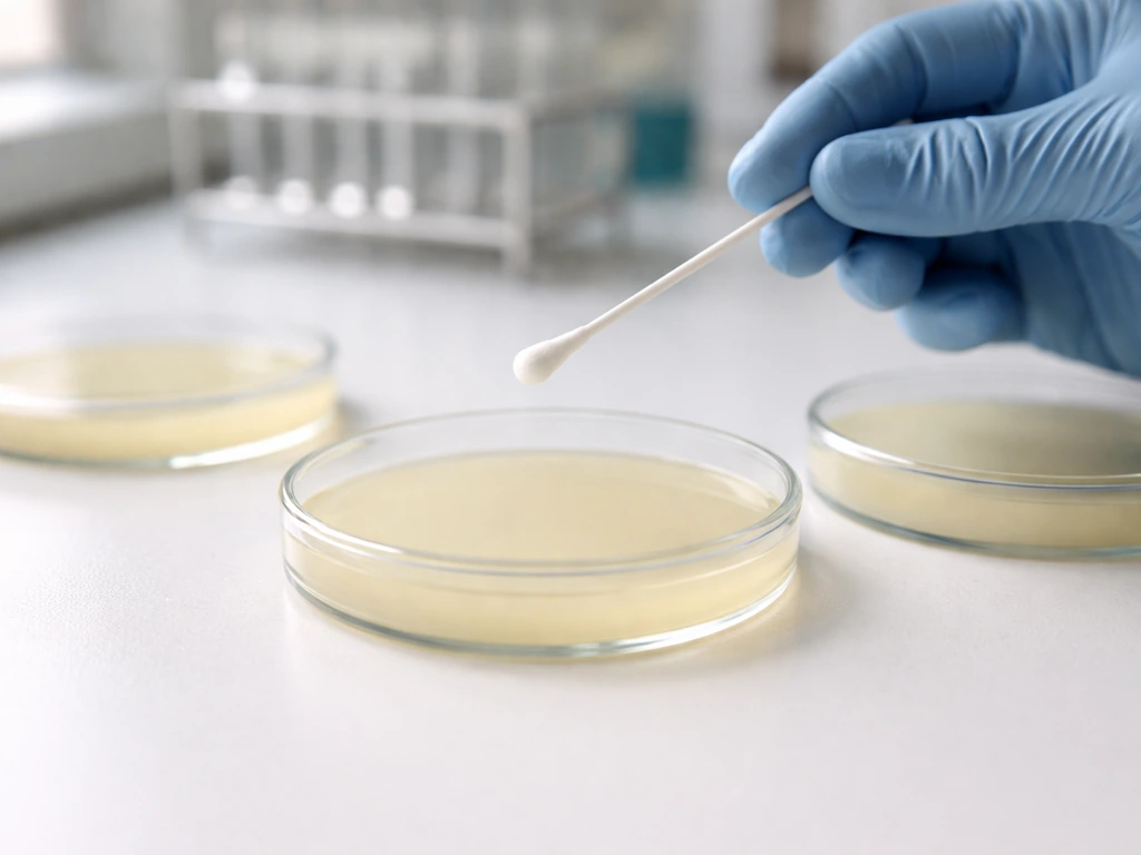 Laboratory bench with a minimal MSA agar plate set showing no colonies and no color change