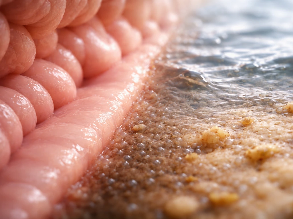 Cross-section showing warm-blooded gut surface with nearby water and food surfaces becoming contaminated by bacteria.