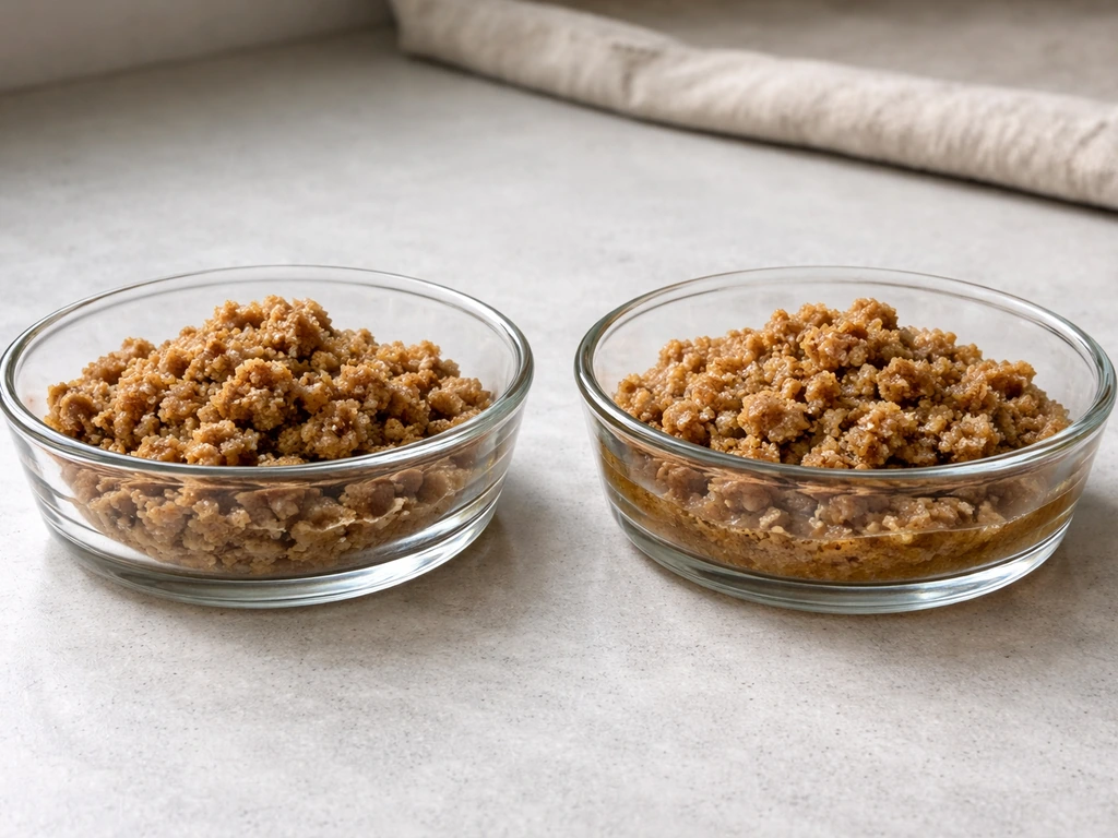 Two small clear glass dishes showing different levels of wetness and water activity