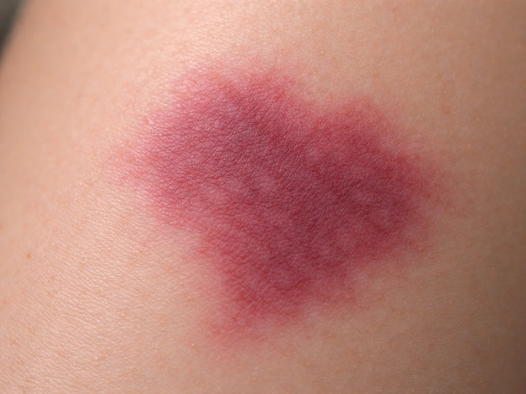 Close-up of skin showing a port-wine stain with a pink-to-deeper-red gradient and defined borders.
