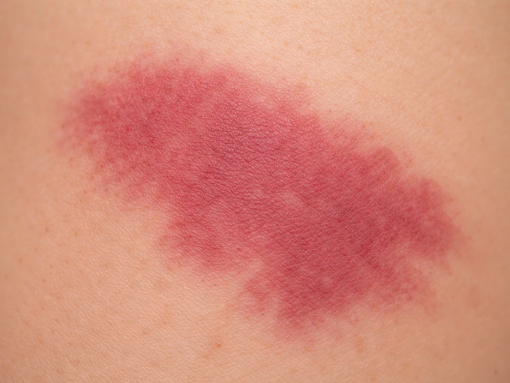 Close-up of flat pink-red port-wine stain patch with clear, well-defined skin margins.