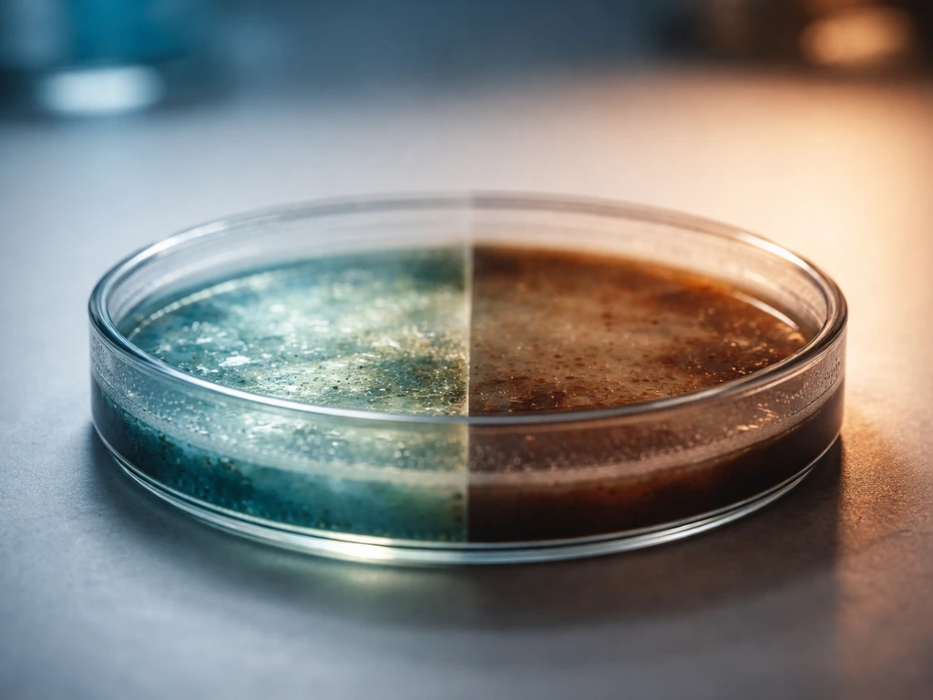 Split scene showing aerobic growth with oxygen and anoxic fermentation-style conditions for microbes