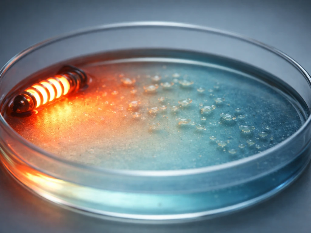 Close-up view of temperature gradient visuals around a warm heater, hinting microbes moving toward heat.