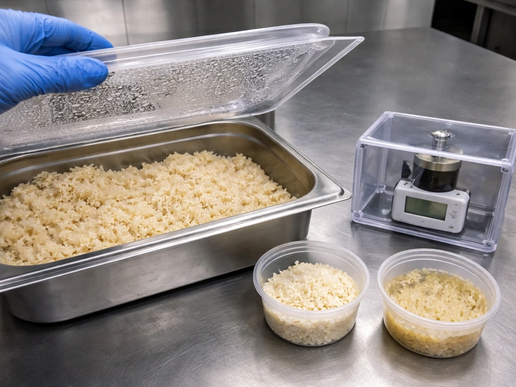 Moist vs drier food samples beside a sealed humidity/water activity style setup.