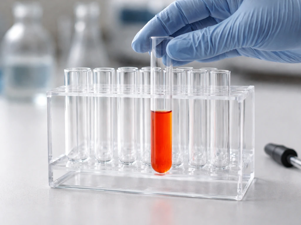 Close-up of a lab culture tube with glowing indicator color suggesting very low pH near 2–3.