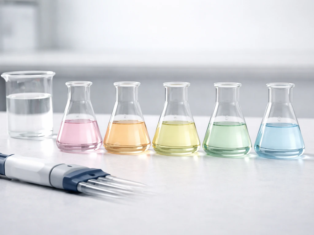 Side-by-side culture flasks on a lab bench showing a pH gradient setup to test best growth conditions.