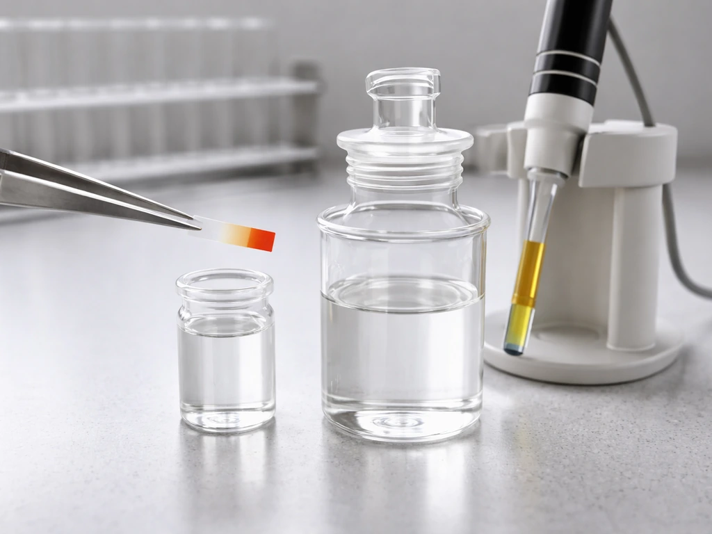 Lab scientist handling an acidic culture with a pH indicator strip, showing stable pH in a buffered setup