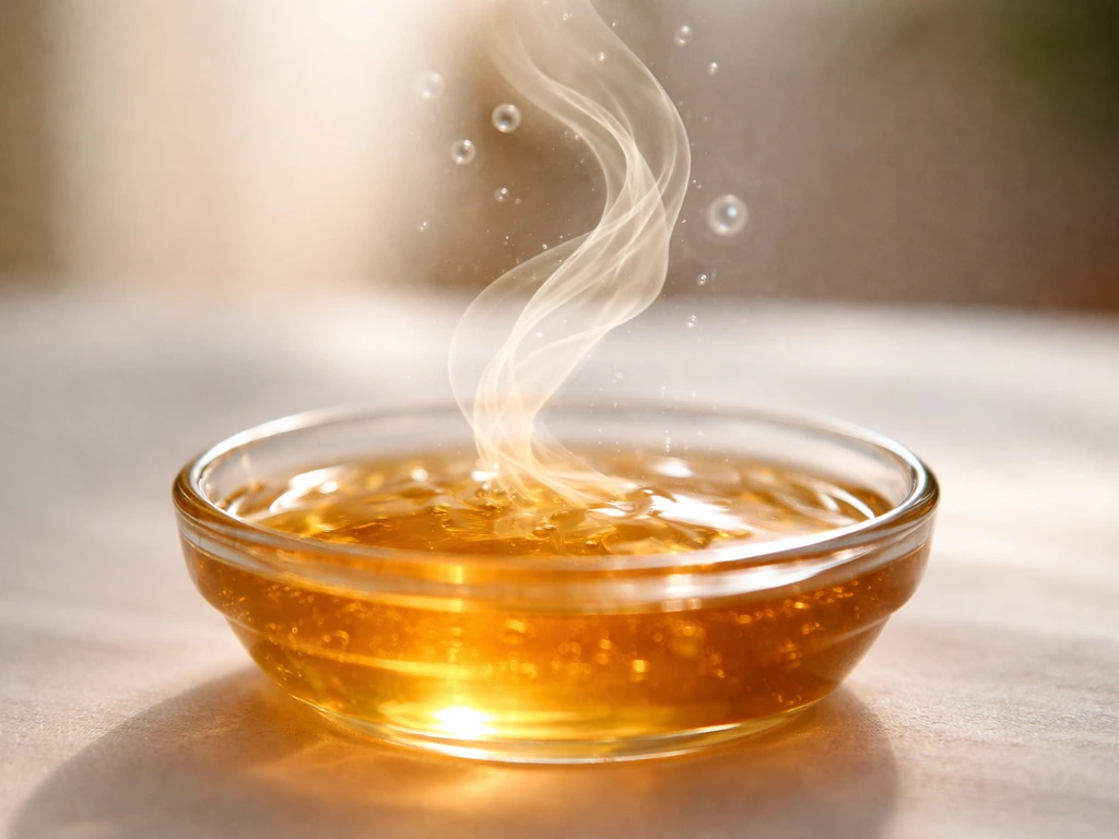 Close-up of honey with a subtle, abstract molecular-style swirl suggesting enzyme action and hydrogen peroxide