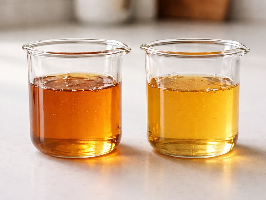 Two beakers side-by-side showing thick dry honey versus diluted honey-water mixture.