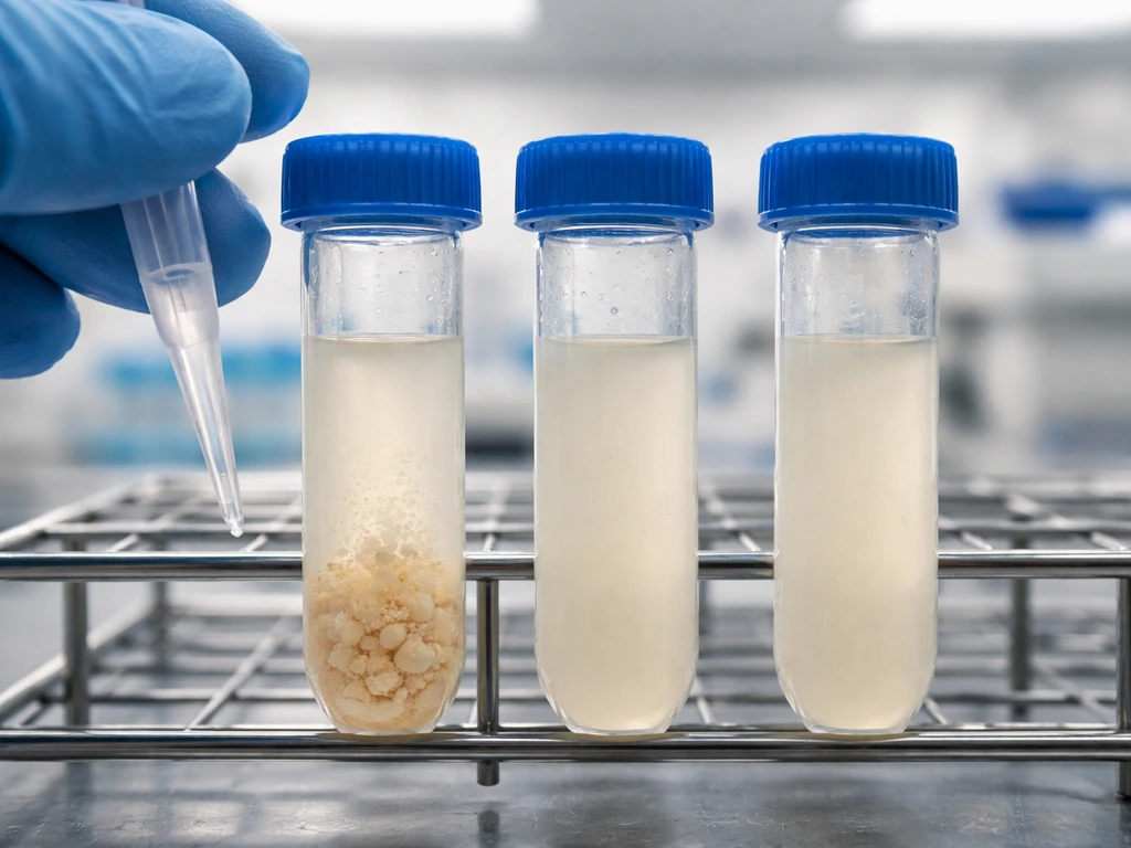 Close-up of lab tubes with a clear coagulase-positive clumping effect and separate smooth samples in microcentrifuge rac