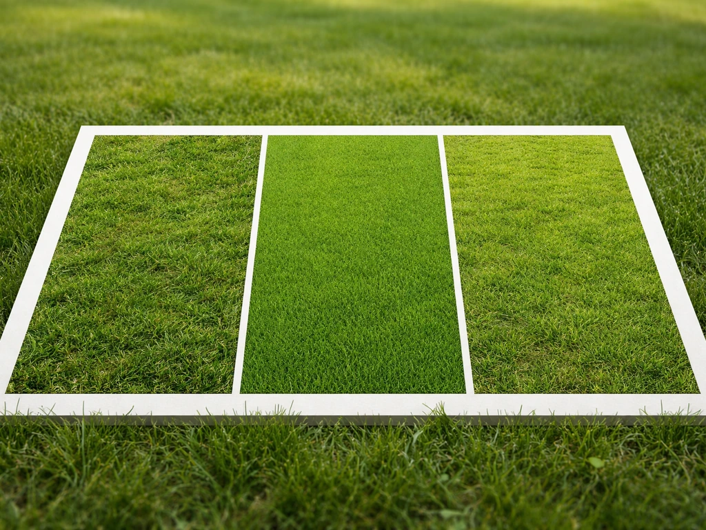 Trois textures d’herbe sur un panneau, comparatif visuel entre rendu réaliste, graphique et style jeu.