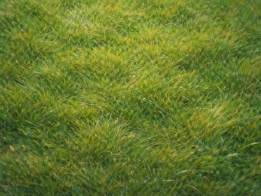 Gros plan d’une texture d’herbe peinte, vue de dessus, touches visibles et profondeur impressionniste.