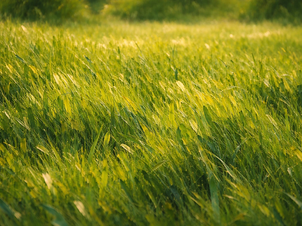 Gros plan d’une peinture impressionniste où des touches courtes de pinceau forment des brins d’herbe dressée.