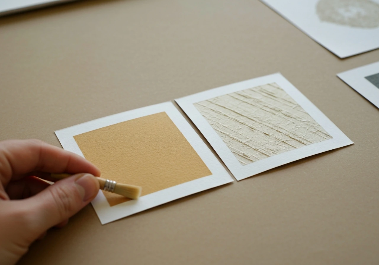 Deux papiers côte à côte : herbe plate vs herbe plus texturée avec direction des traits, lumière du matin.