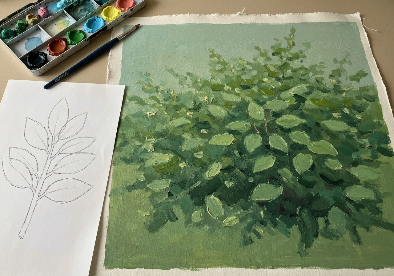 Dessin herbe peinture : méthode pas à pas impressionniste