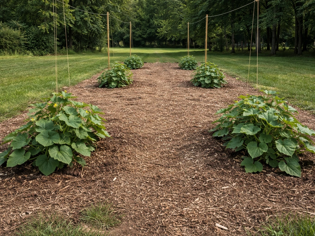 Garden row showing vines spaced apart with open airflow space between clusters.