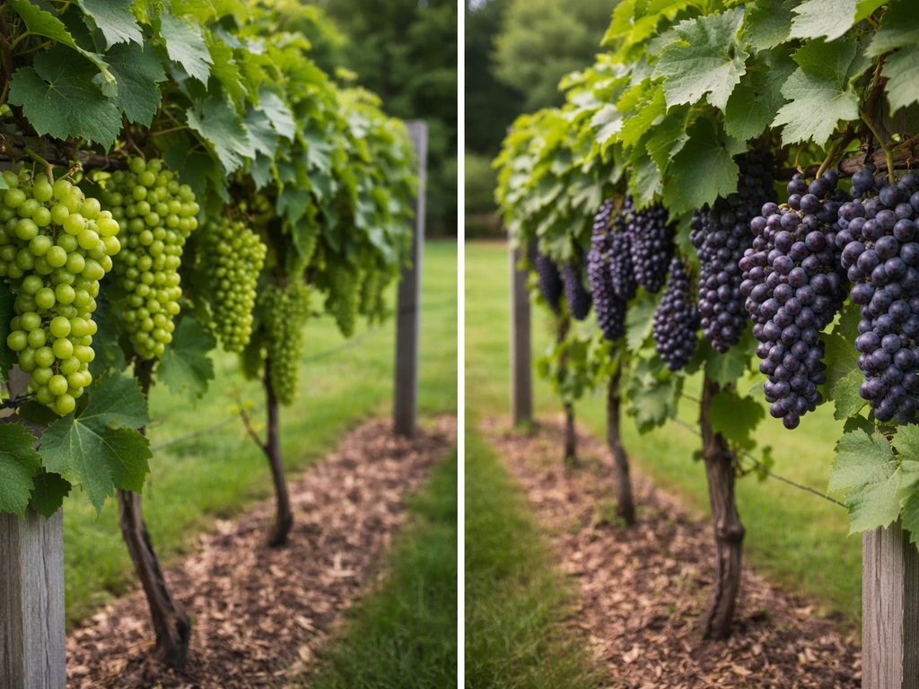 Ohio backyard grape trellis with two simple rows, visually suggesting table vs wine grape use.