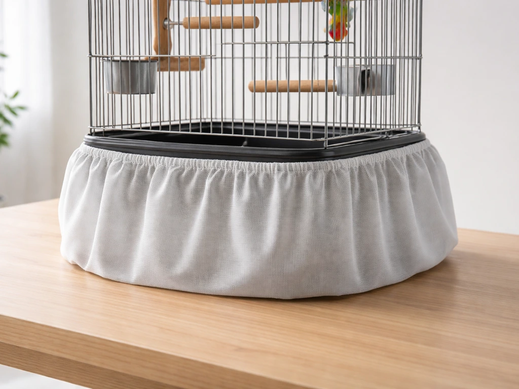 Bird cage skirt DIY draped neatly around the base with even coverage and a tidy top edge clearance.