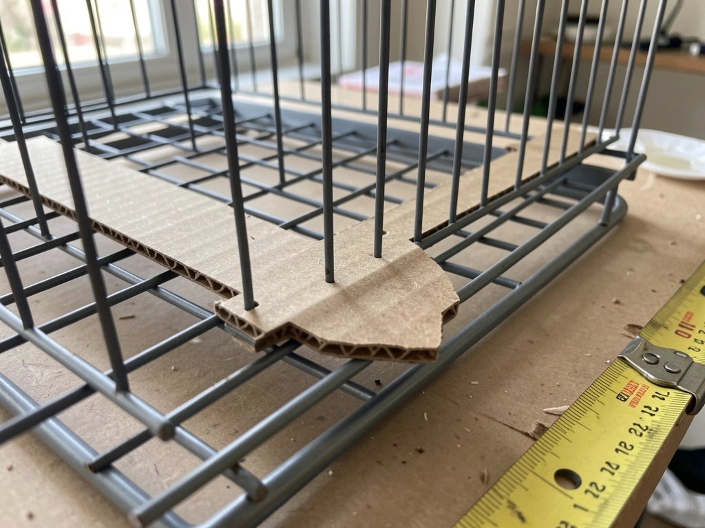 Cardboard template slid into cage opening to confirm clearance