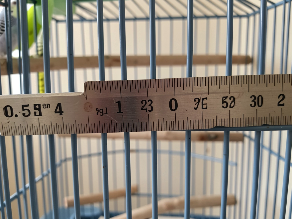 Measuring cage bar spacing with a ruler to confirm it’s 0.5 inch or less