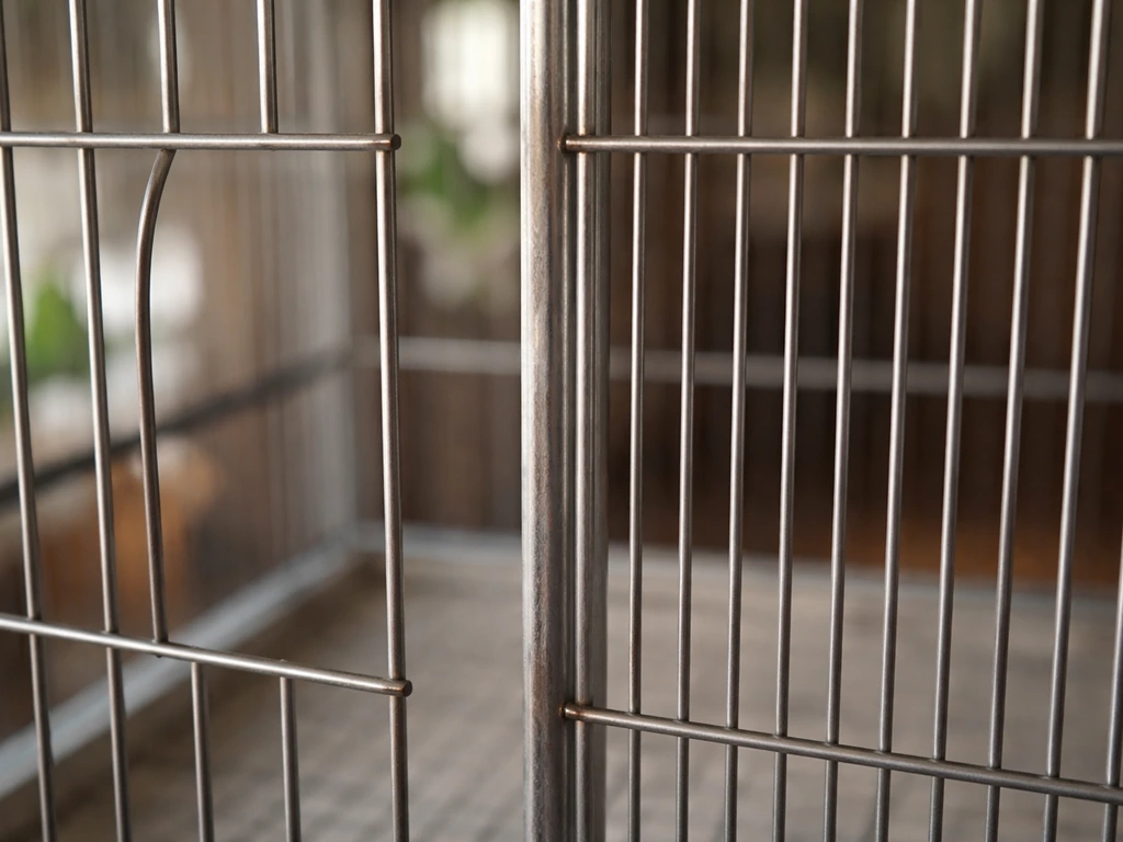 Close-up of cage bars showing unsafe wide spacing versus safer tight spacing, no bird present.