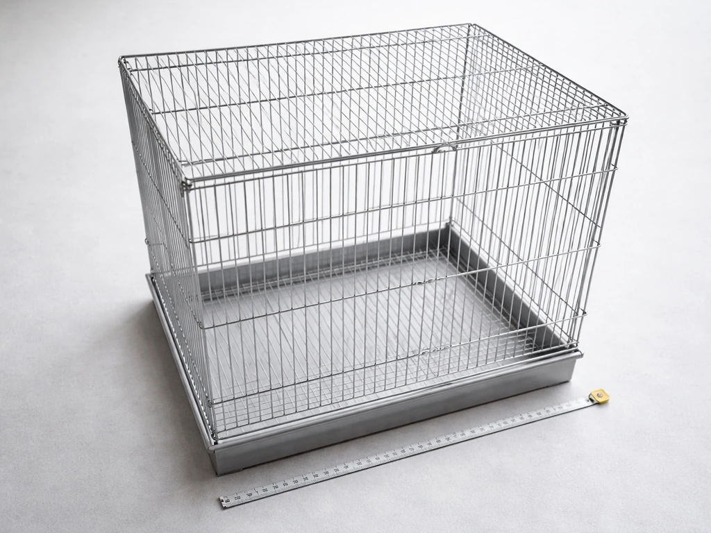 Top-down view of a simple rectangular wire cage with a floor space measuring 18x14 for a single canary.