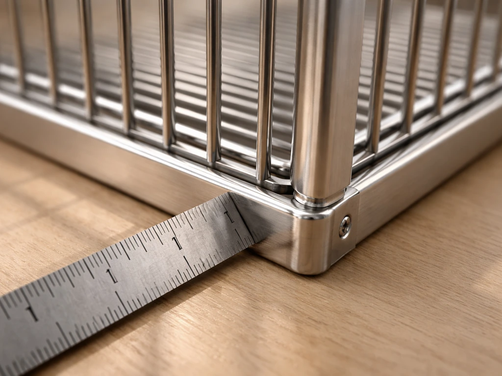 Close-up of cage bars with a ruler showing bar spacing at or below 1/2 inch.