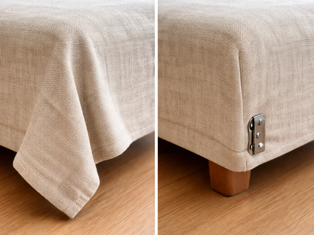 Close-up of a sagging fabric cover corner with an extra clip anchoring it underneath.