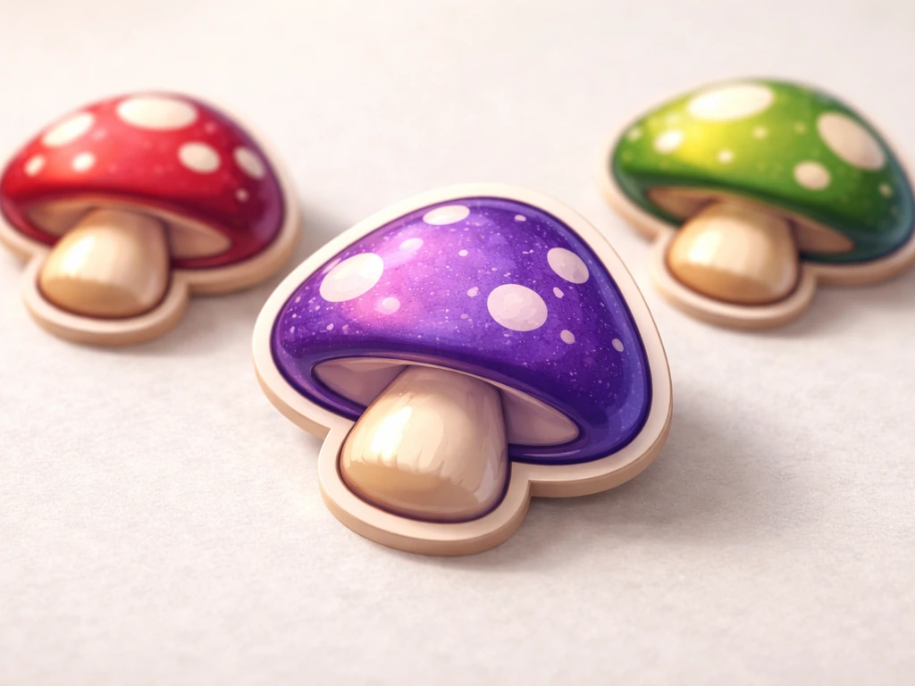 Close-up of a stylized game item icon showing a purple mushroom beside other mushroom types on a simple background.