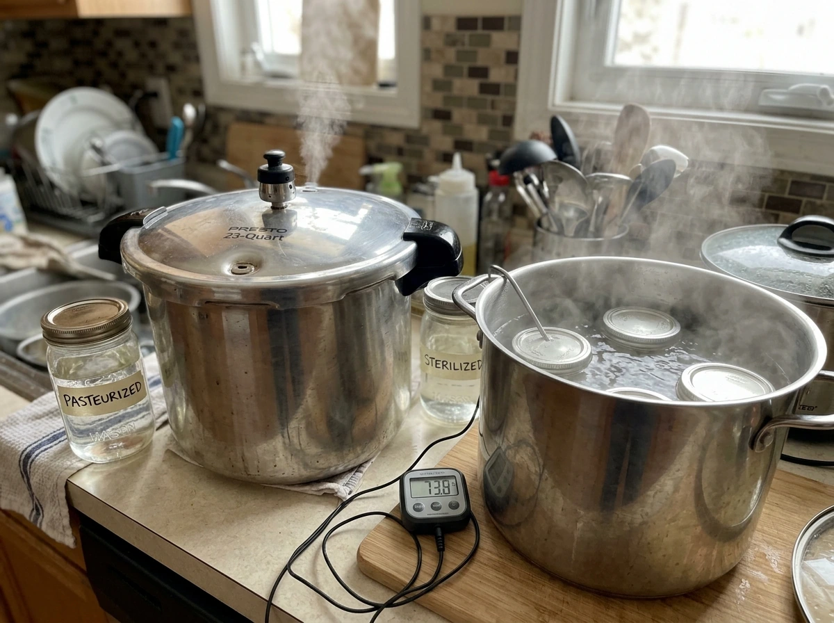 Water-bath pasteurization and pressure-cooker sterilization setup for woody substrate