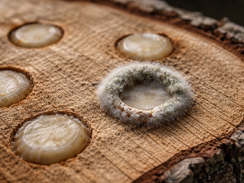 Close-up of sealed plug sites showing abnormal mold growth at the plug opening.