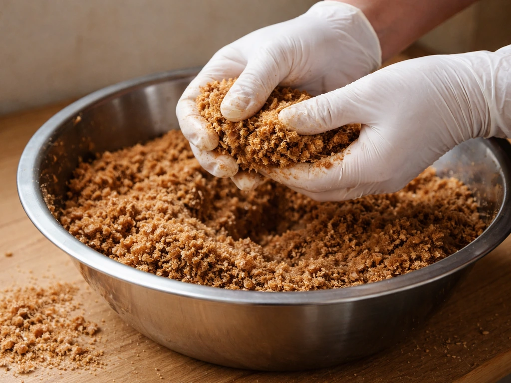Close-up of hardwood sawdust mixed with water to the right moist texture in a bowl.