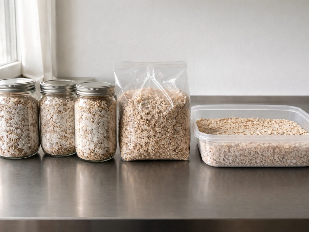 Grain spawn jars and inoculated wood-chip spawn laid out on a clean work surface for mushroom starting.