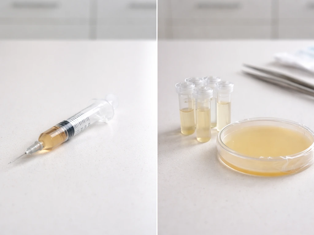 Side-by-side view of a liquid culture syringe and a spore setup with microtubes and a sealed Petri dish.