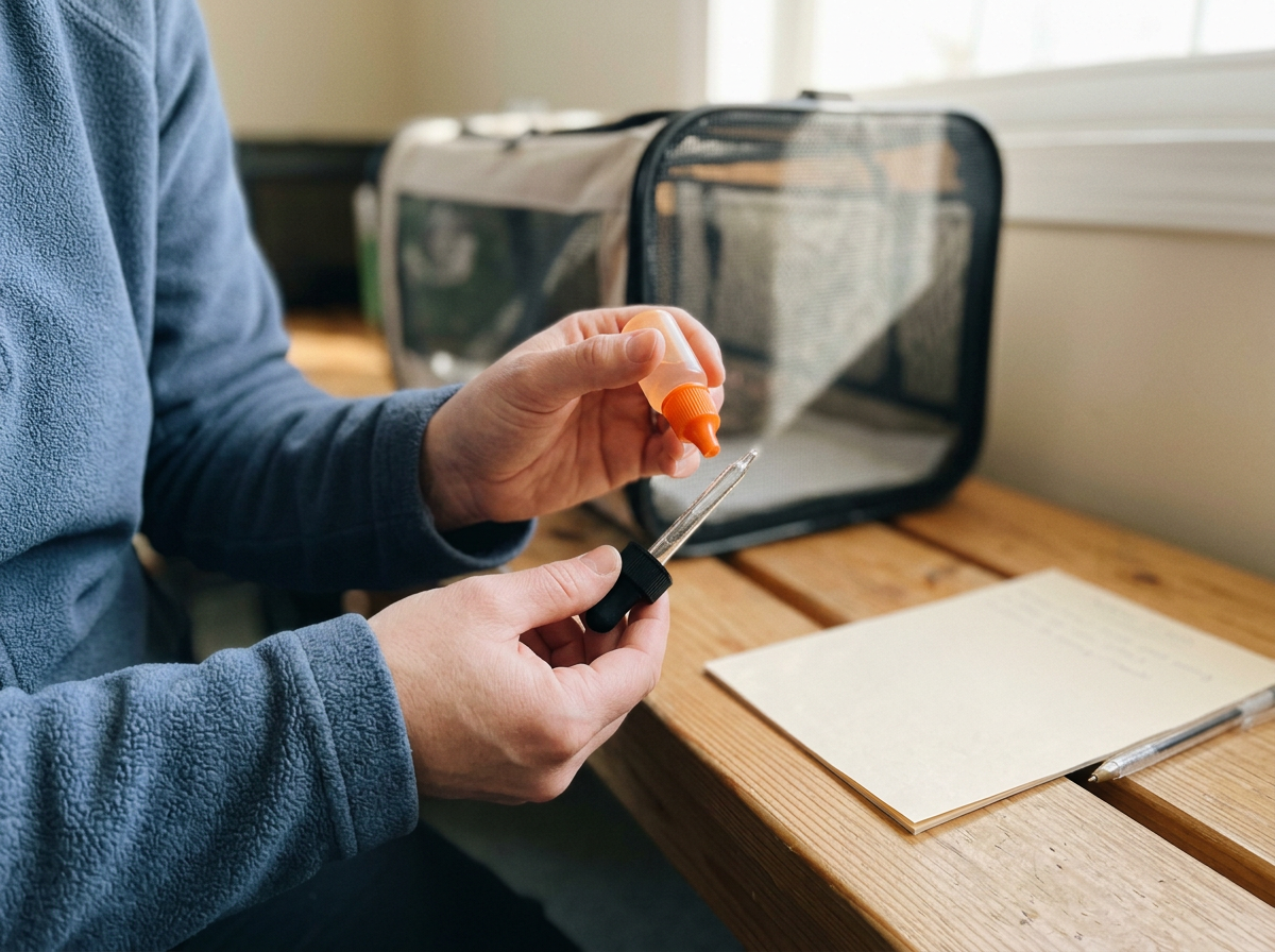 Feeding tools shown but not used, emphasizing not feeding before professional advice