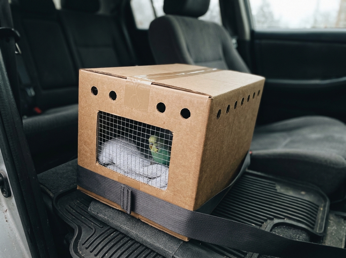 Ventilated carrier with soft lining secured in a car for safe transport