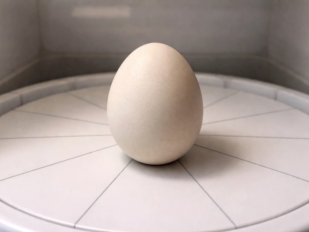 Close-up of a single egg resting on a simple marked tray grid, showing rotation intervals.