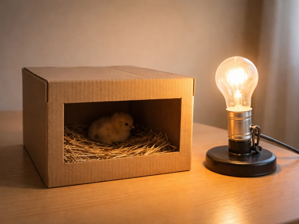 A 75W incandescent bulb near a small cardboard box to gently warm a sheltered bird