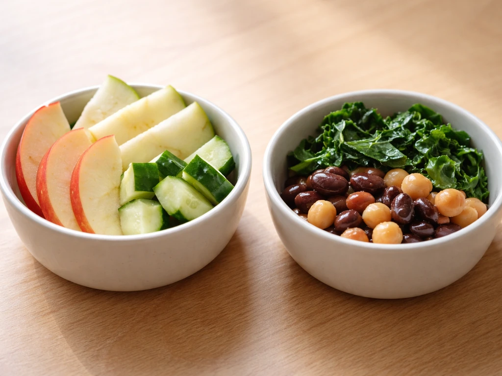 Close-up of bird-safe low-iron fruits and vegetables beside a darker higher-iron food in a bowl