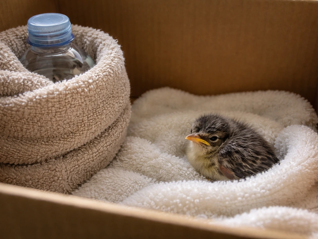 Nestling in a lined box with a towel-wrapped warm plastic bottle placed safely to one side.