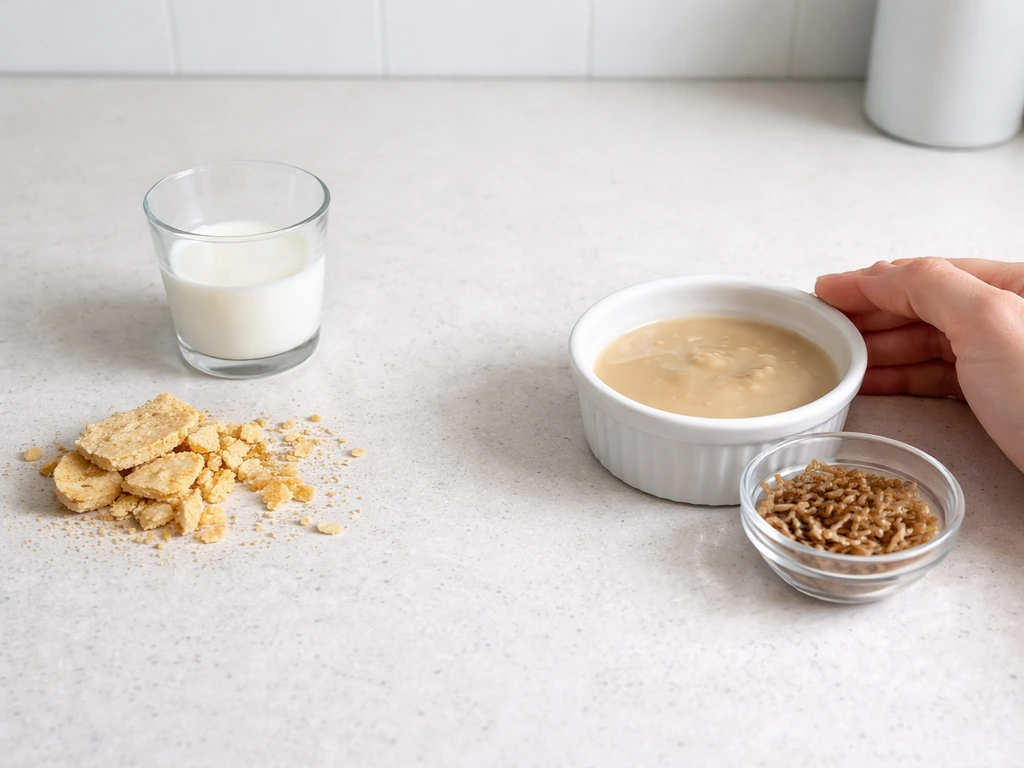Milk and bread/crackers set aside beside a bowl of safe bird food for rescued chicks.