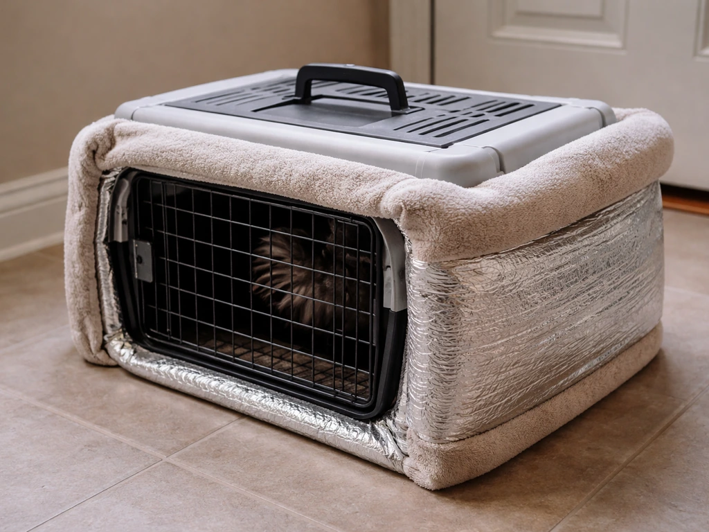 Ventilated carrier with towel insulation, lid closed, suggesting safe bird transport for rehab.