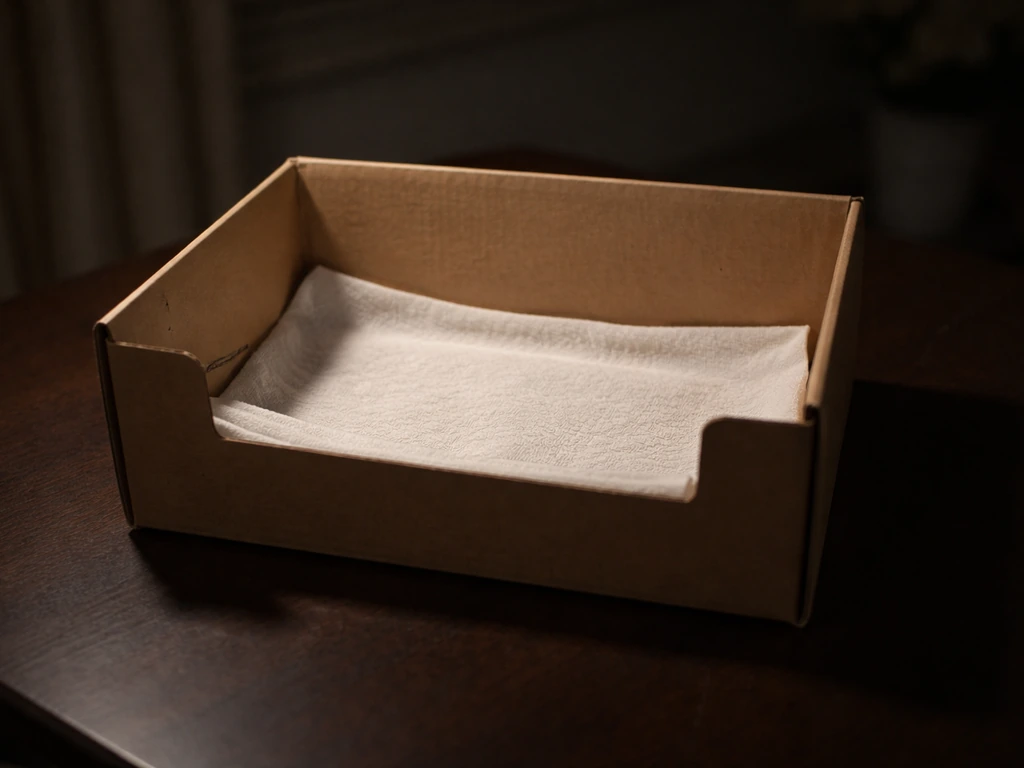 Nighttime bird recovery setup: small lined shoebox sized for a bird to stand upright and turn.