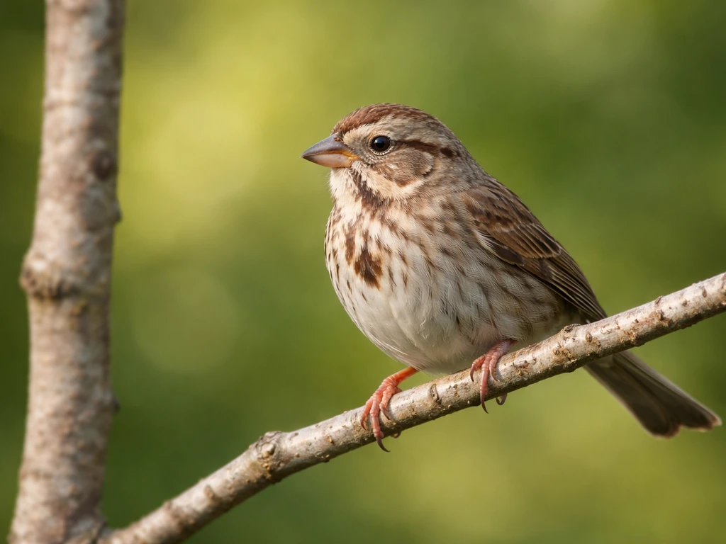 Sparrow-sized small passerine bird perched on a branch with a clear beak and compact body for ID cues.